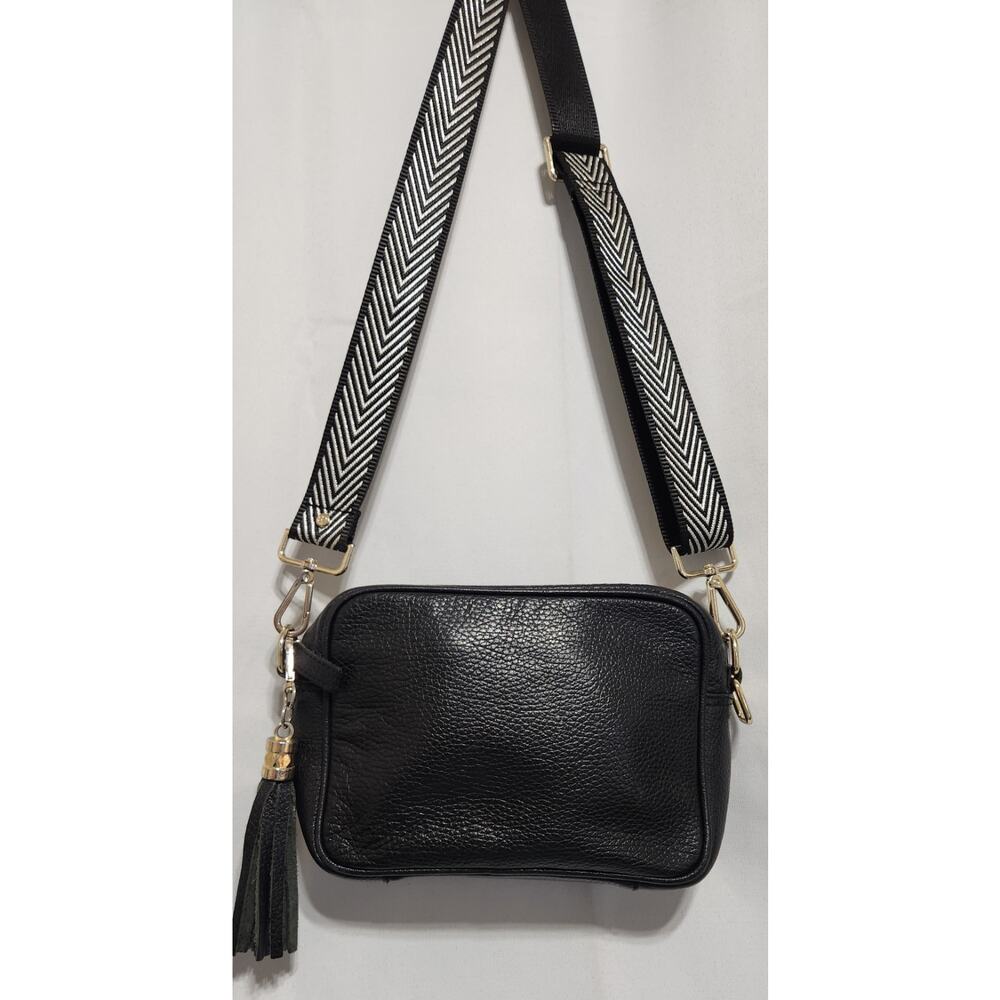 Elie Beaumont Leather Made In Italy Tassel Crossbody Black - Picture 1 of 9